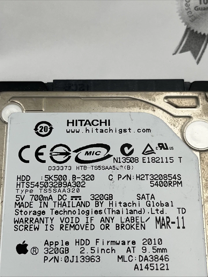 *Hitachi 320GB 5400RPM 2.5"  HDD Hard Drive 5K500 B-320 HTS545032B9A302 - Image 3 of 4