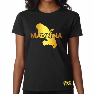 Damen T-Shirt Martinique 972 Madinina Schwarz und Gold Metallic