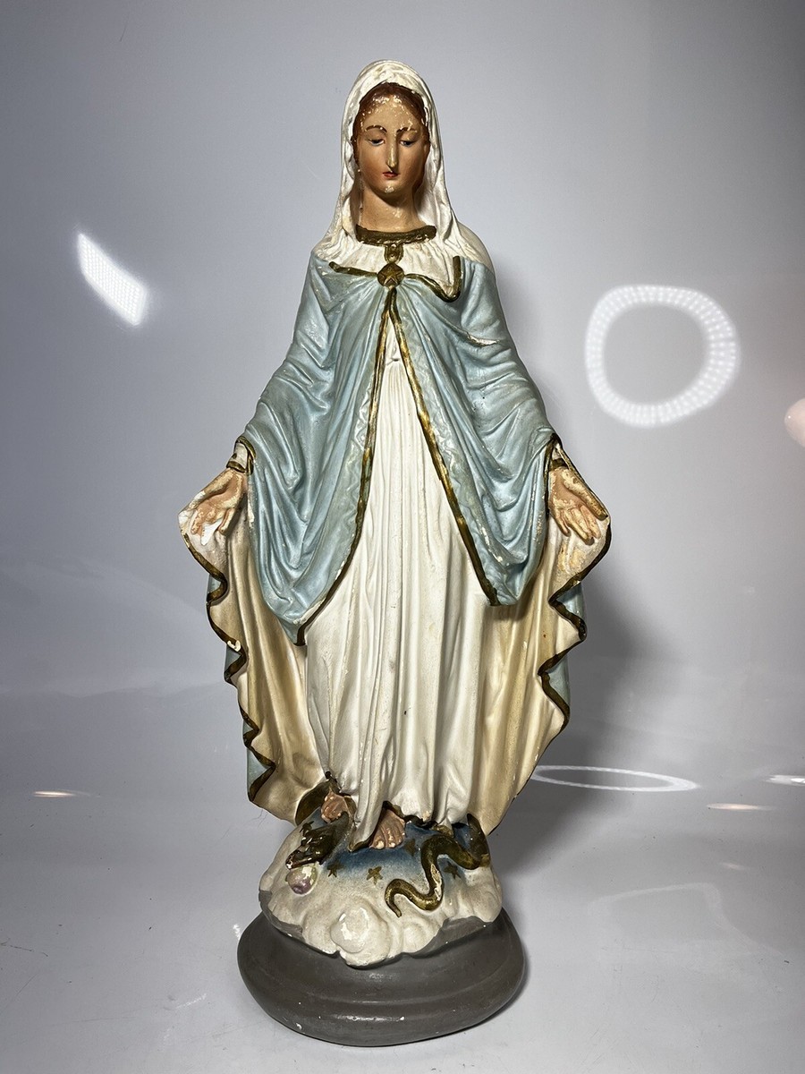 Vintage & Beautiful Large 20.5” Virgin Mary Chalkware Statue Read