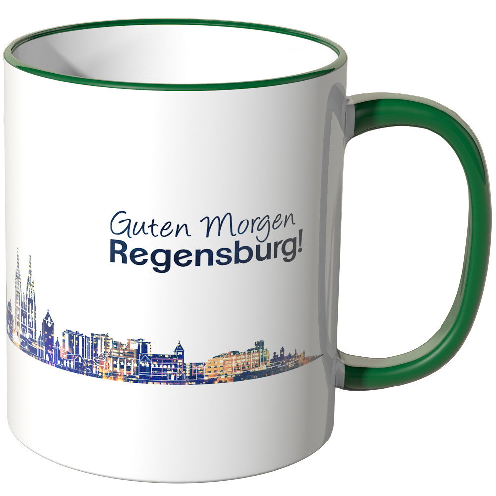 WANDKINGS Tasse, Schriftzug "Guten Morgen Regensburg!" mit Skyline bei Nacht