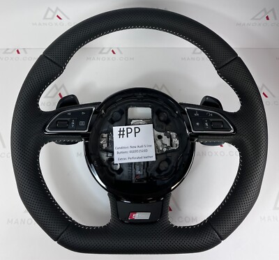 AUDI S4 RS4 A5 S5 RS5 FLAT BOTTOM FULL PERFORATED LEATHER STEERING WHEEL #PP