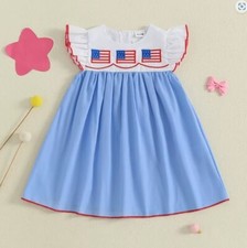 NEW 4th of July Embroidered Flags Girls Sleeveless Dress