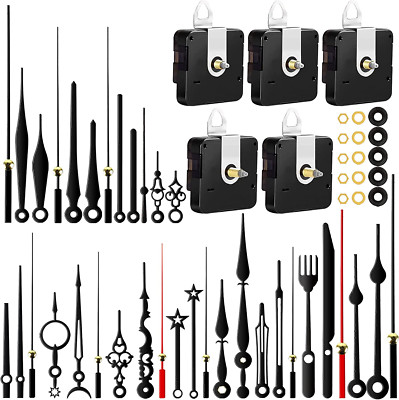 Wall Clock Quartz DIY Mechanism Battery Powered Replacement Parts Kit, 5 Pack