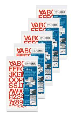 Chartpak 1-inch Red Stick-on Vinyl Letters & Numbers (01032), 5 PACKS