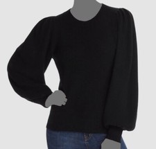  188 Aqua Womens Black Crew-Neck Puff Long-Sleeve Cashmere Sweater Sweatshirt XS