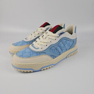 GUCCI Re-Web $1150 Men's Light Blue GG Canvas Sneakers New And Authentic