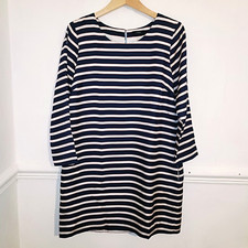 J Crew Womens Dress Blue White Size UK 8 100% Silk Striped Mini Nautical Casual