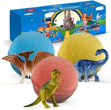 3 Bath Bombs with DINOSAURS Toys Inside for Kids Natural Safe Bombs Gift USA