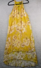 Mille Gabrielle 2X Yellow Floral Halter Dress Hi Low Tassel Keyhole Summer Plus