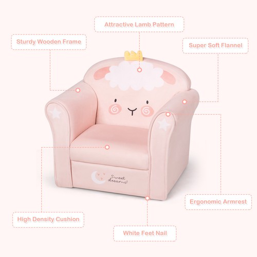 Kids Lamb Sofa Children Armrest Couch Upholstered Chair Toddler Furniture Gift - 第 9/12 張圖片