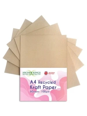 HIGHER KINGS MILL 60 Sheets A4 Kraft Paper 100% Recycled Acid Free 100gsm Quality Craft Stock