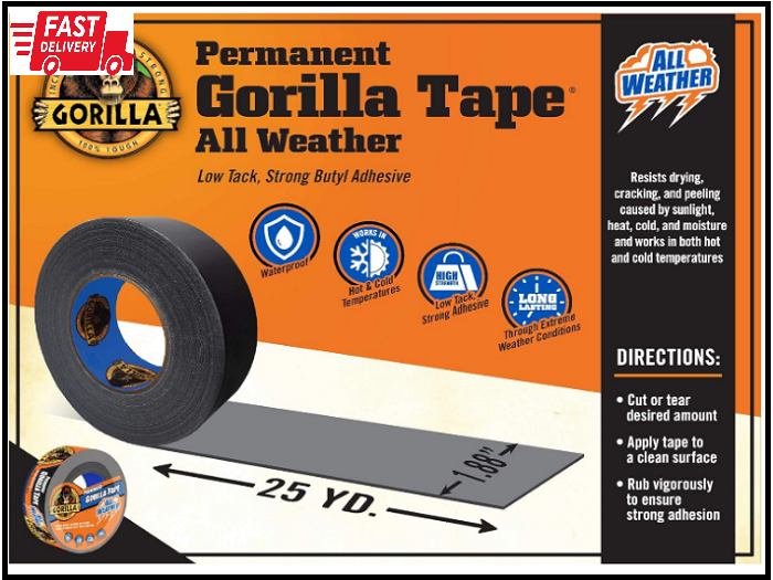 Gorilla All Weather Outdoor Waterproof Duct Tape UV Resistant 1.88"x25 yd, Black eBay
