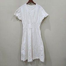 Everlane Women's Organic Cotton Waisted Dress Medium Cream Staple A Line Casual