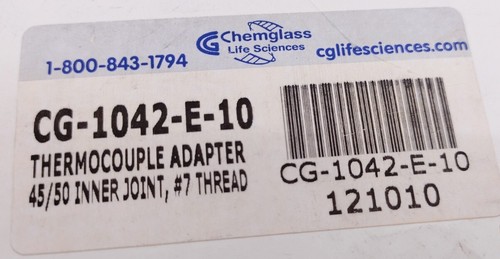Chemglass Thermocouple Adapter 45/50 Inner Joint #7 Threaded CG-1042-E-10 Lab - Picture 4 of 5