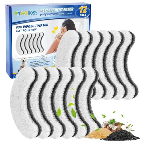 12 Pack Cat Water Fountain Filters for WF050 WF100 Automatic Pet Water Founta...