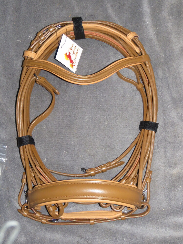 FSS ROLLED Bridle Curve Comfort Padded Poll Guard SNAFFLE DOUBLE TOBACCO  TAN FUL
