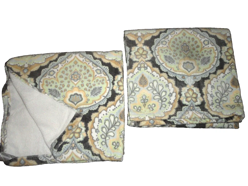 MEDALLÓN FLORAL AZUL DORADO CARBÓN BRONCEADO (2) TOALLAS DE BAÑO 28 X 52 Foto 3 de 4