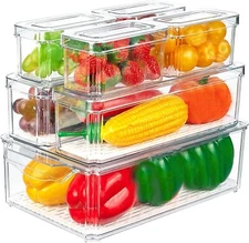 Refrigerator Organizer Bins 7 pcs. Food Containers Various Sizes Open box NEW
