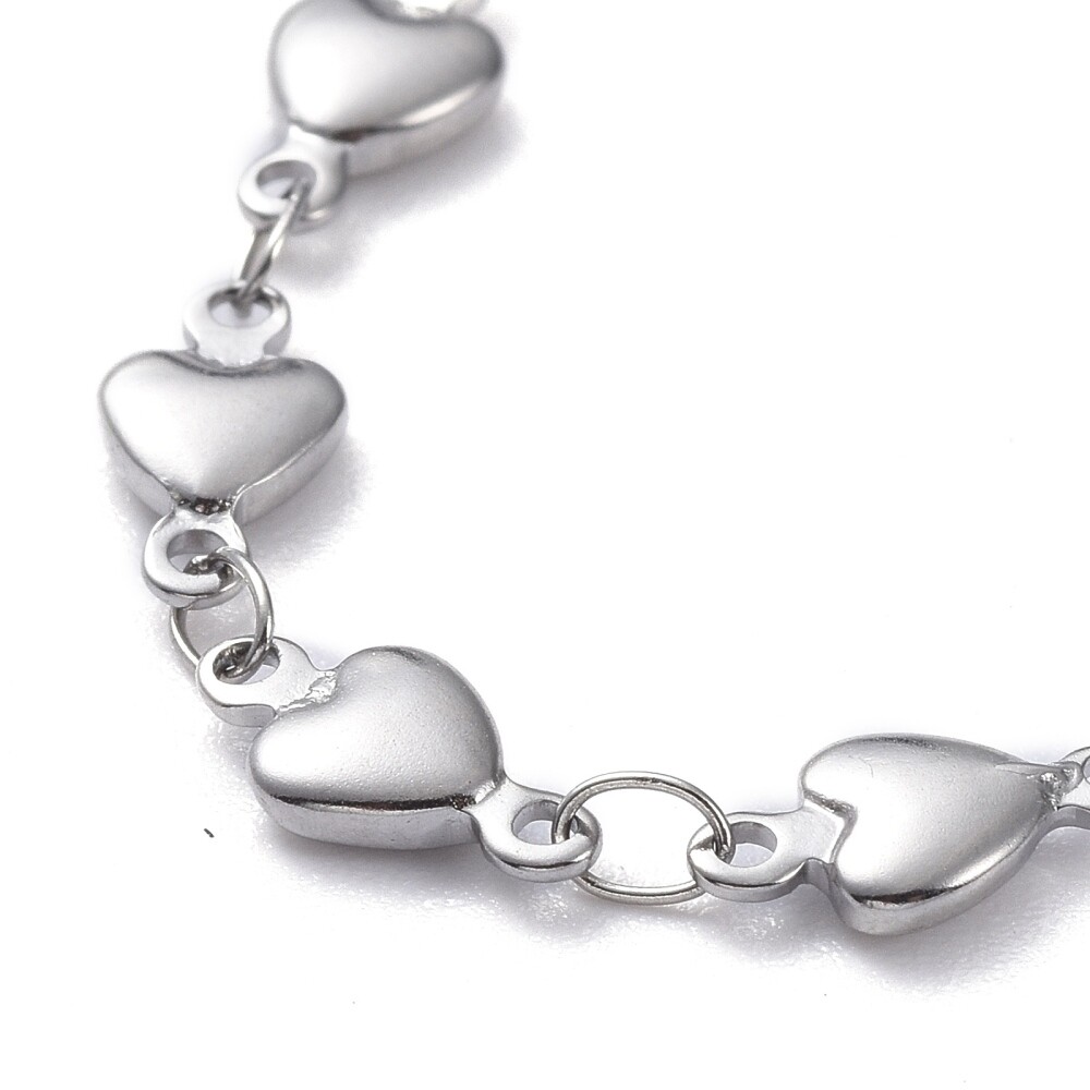 Stainless Steel Heart Chain Bracelet Steel Toggle Silver 7.5