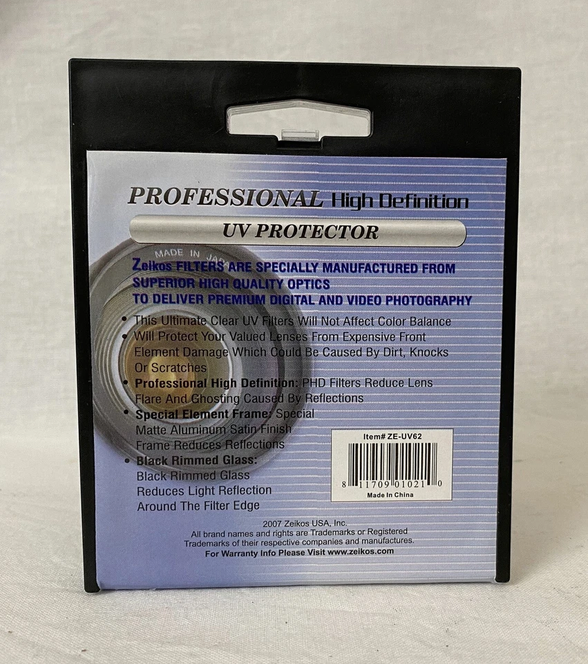 ZEIKOS Digital Multi-Coated PROFESSIONAL HD UV PROTECTOR 62mm - Image 2 of 2