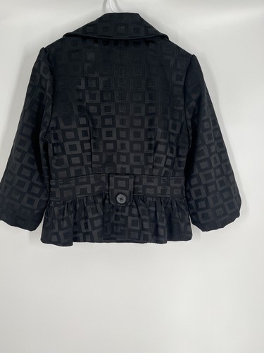 ELLE women black lined jacket/blazer sz S double breasted 3/4 puff sleeves crop - Picture 8 of 14
