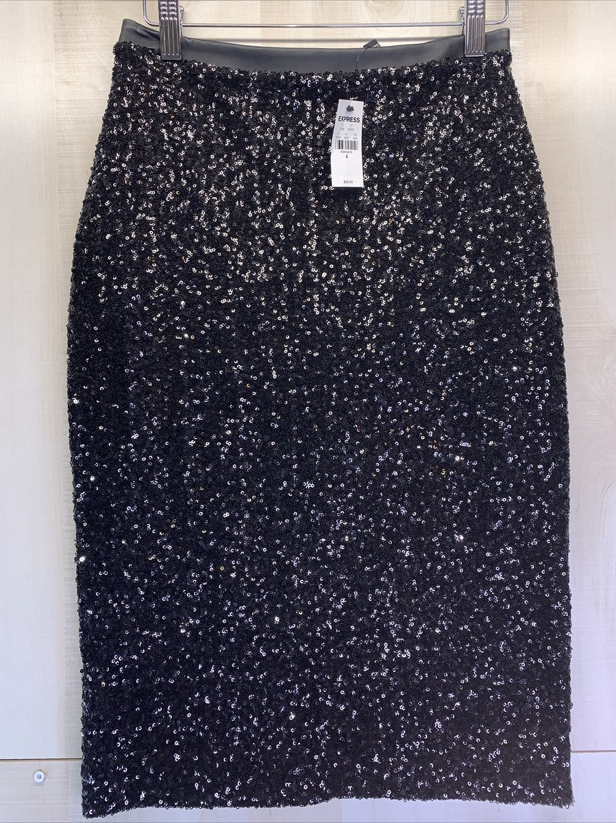 Express Women's SZ Black Sequined Pencil Skirt NWT/NWD Party