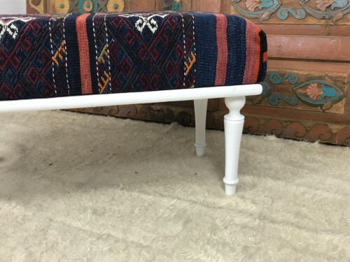 Handmade Kilim Upholstered Ottoman Footstool Piano Entryway Bedroom Bench - Picture 19 of 25