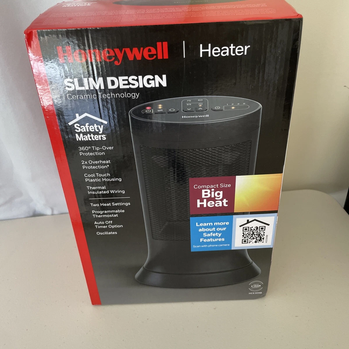 Honeywell Digital Ceramic Compact Slim Tower Heater - Black 328785001815 |  eBay
