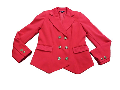 Sharagano Blazer Red Double Breasted Satin Trim Collar Jacket USA sz 4 EUC