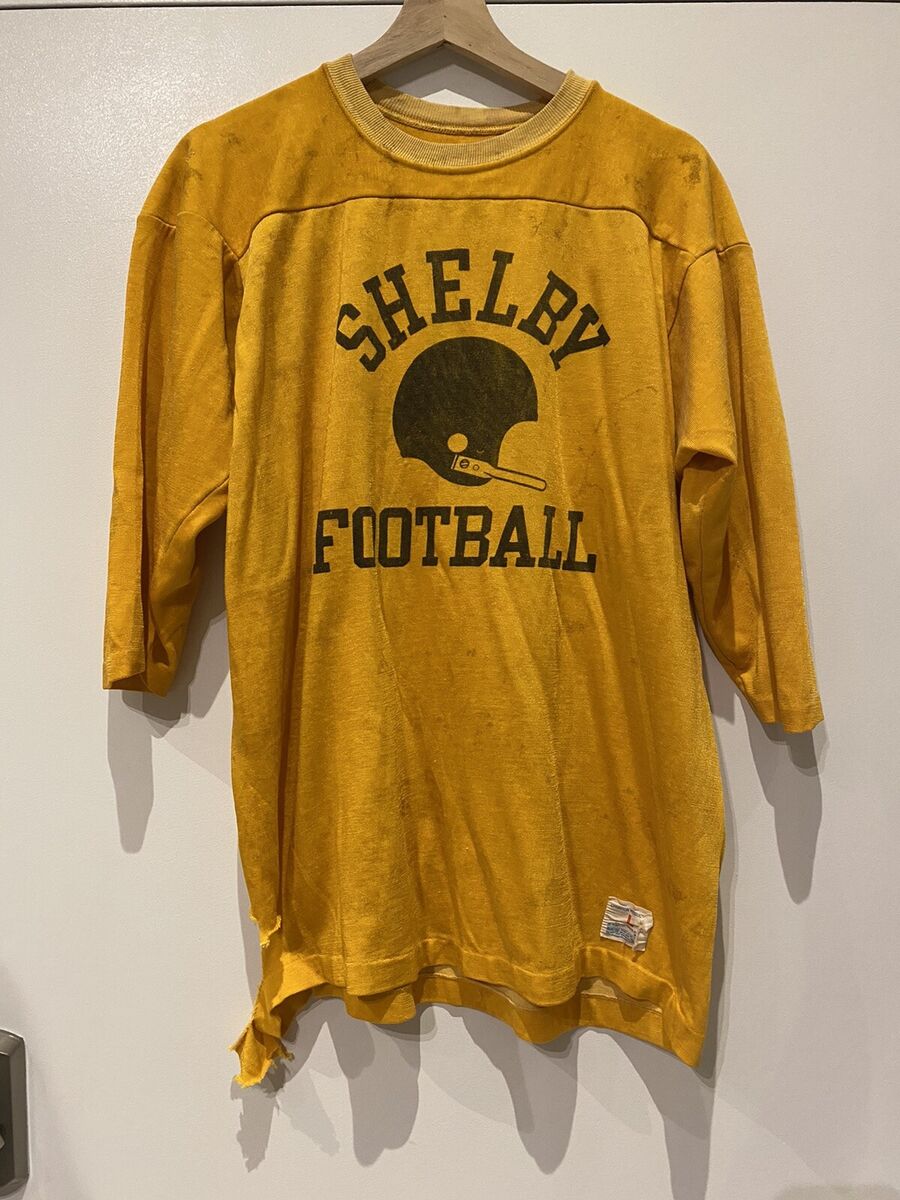 Vintage 60s 70s Champion Shelby Football Jersey Large 3/4 Sleeve Yellow