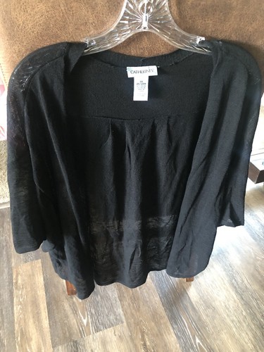 Catherines Black Open Front L.Weight S/S Cardigan 3X 26/28W Plus Rayon Nylon BL - Picture 2 of 12