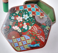 19/20c RARE Unique Japanese Fine Wire Hexagonal Intricate Cloisonne Bronze Box