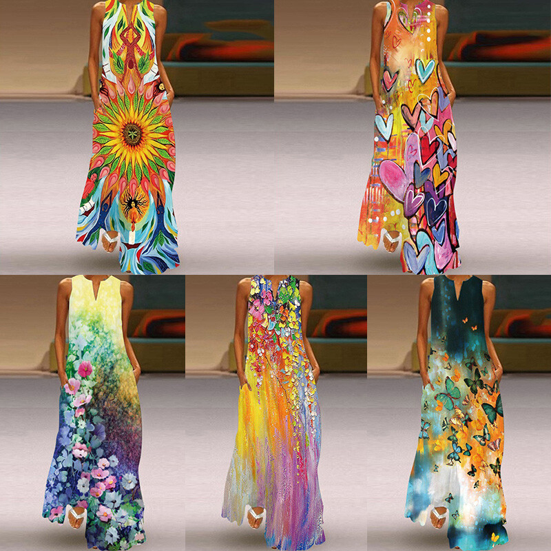 Plus Size Women Holiday Kaftan Maxi Dress Sundress Summer Beach Long