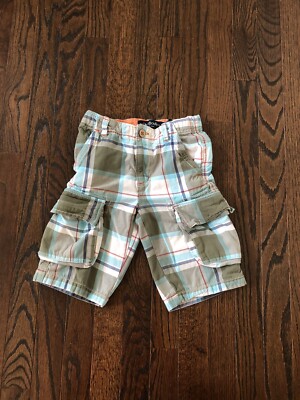 Mini Boden Boys 5Y Green/Blue Plaid Cargo Shorts w/Adjustable