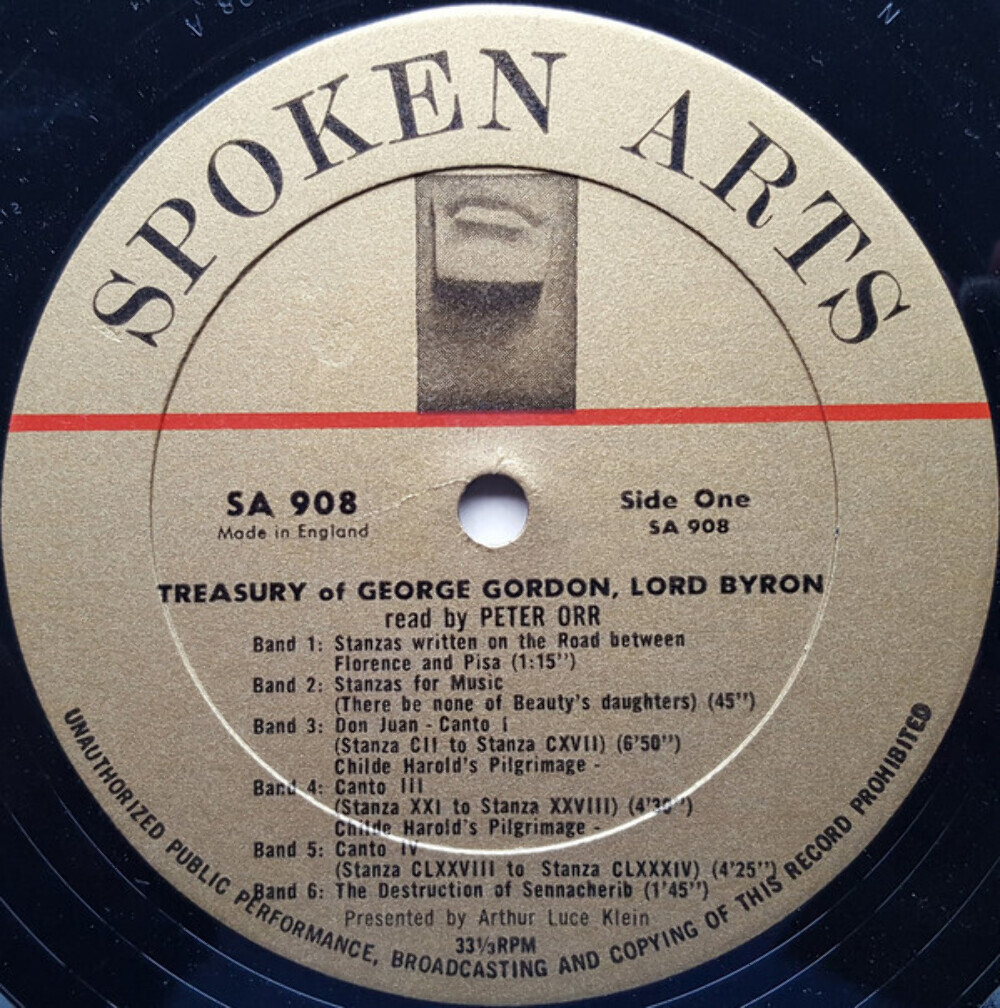 Gordon Byron Spoken Arts Treasury Of Gordon, Lord Byron