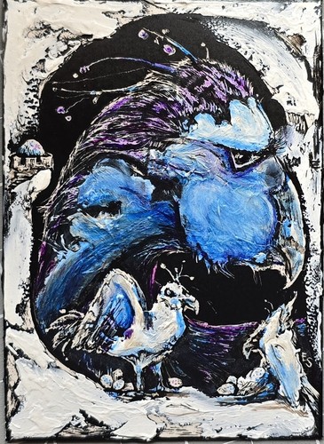 ACEO Original Bird Egg King Castle Fantasy Mixed Media Art Card Atc