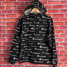 Champion Women's All Over Logo Packable Windbreaker Hooded Jacket Pullover XS