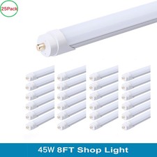 25 Pack 8FT Led Tube Light Bulbs FA8 Led Shop Light 45W T8 T12 Single Pin 6000K