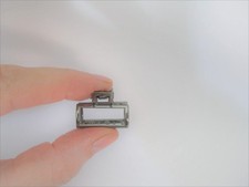Tiny small dark silver tone rectangle metal hair claw clip
