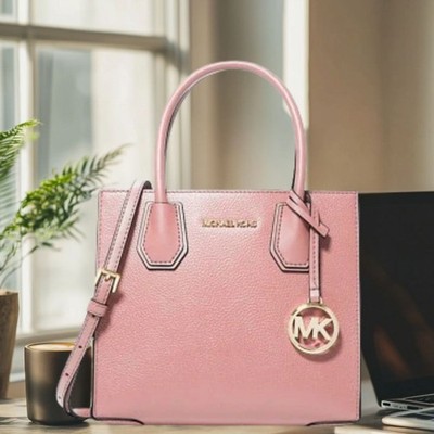 Michael Kors Mercer Women Medium Pebbled Leather Crossbody Purse Bag Primrose