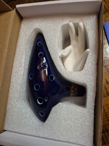 Zelda Ocarina with Songbook Blue Ceramic Zelda Logo OCARINA Stand 12 hole - Picture 2 of 11