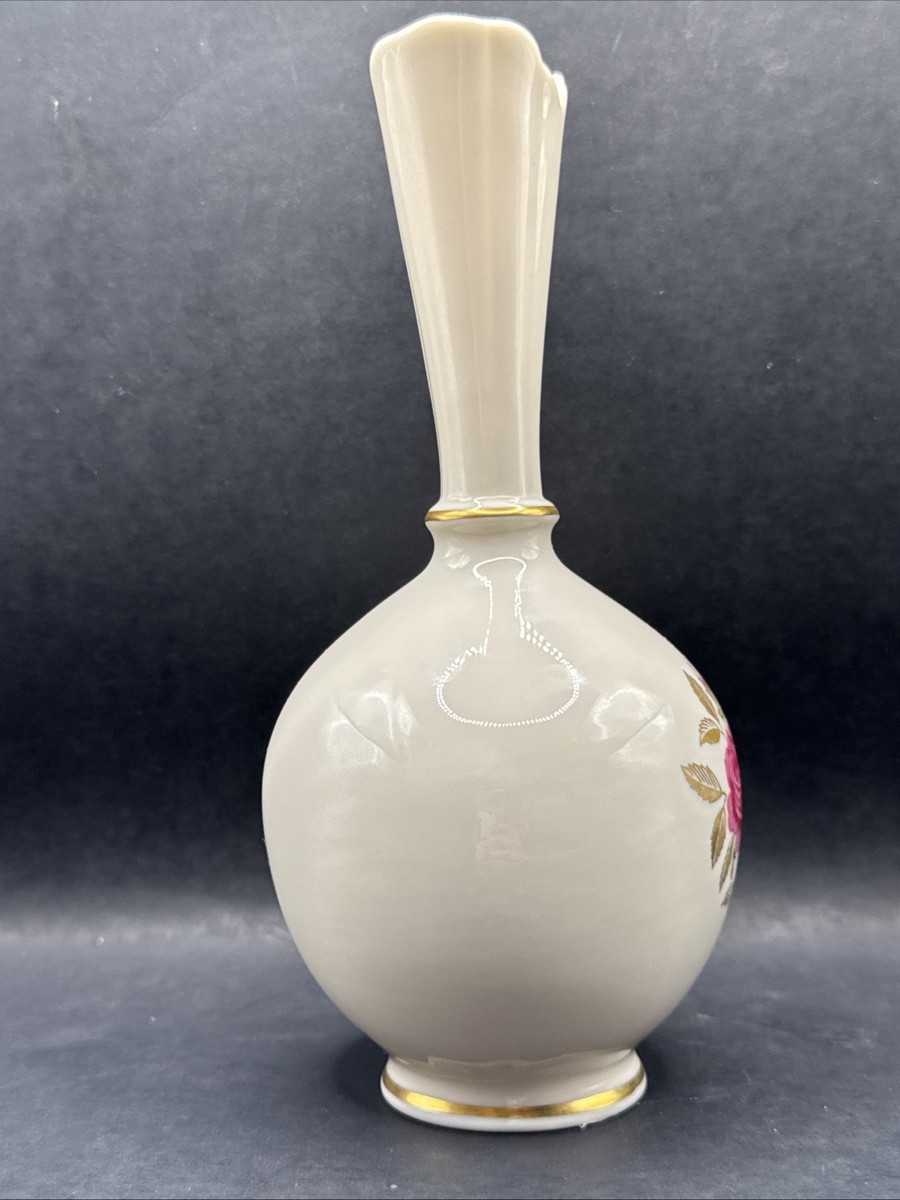 Vtg Lenox Bud Vase | 8” Ivory Porcelain Rose Vase 24k Gold Trim