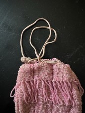 1920 French Micro Beaded Drawstring Purse Pink