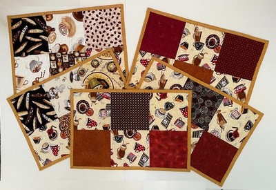 Set of 5 Table, Place Mats, Handmade, Quilted,Coffee theme