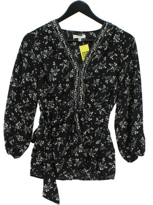 Max Studio Damen Bluse XS schwarz geblümt 100% Polyester 3/4 Arm V-Ausschnitt Basic