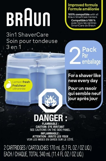 Braun Clean & Renew 2 Pack Refill Cartridges Lemon Fresh Shaver Cleaning Systems