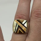 Sterling Silver Mosaic Inlay Statement Ring 18g Vintage Chunky