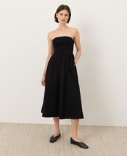 PACT Organic Fit Flare Strapless Dress, Black