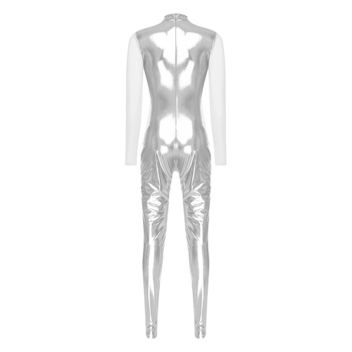 Body donna tuta gioco tuta patchwork pezzo unico abbigliamento sportivo metallizzato adulto - Foto 30 di 54