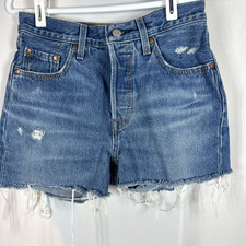 Levi's 501 Denim Button Fly Distressed Cut Off Festival Shorts Blue Size 25